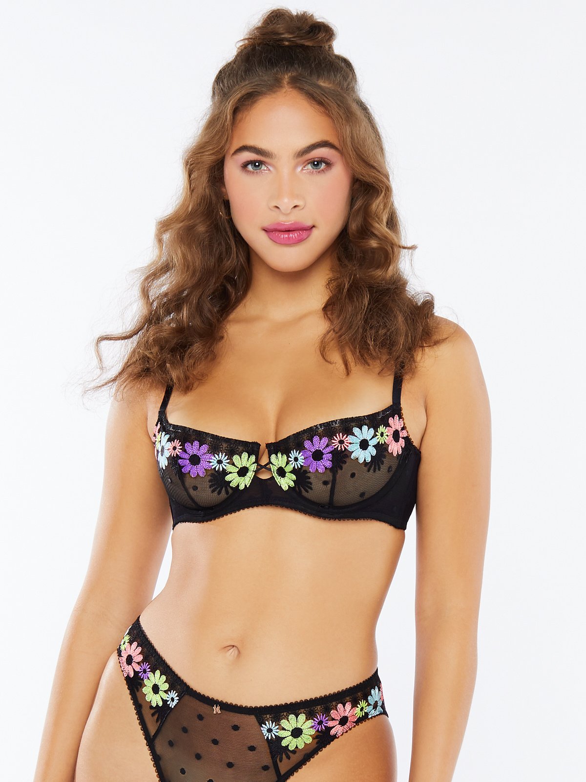 Free Spirit Floral Embroidery Unlined Balconette Bra In Black Savage