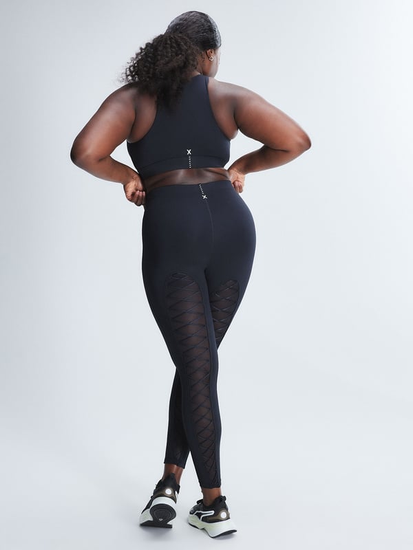 Lace Up Satin-Trim High-Waist Leggings
