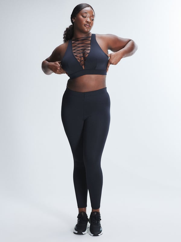 Lace Up Satin-Trim High-Waist Leggings