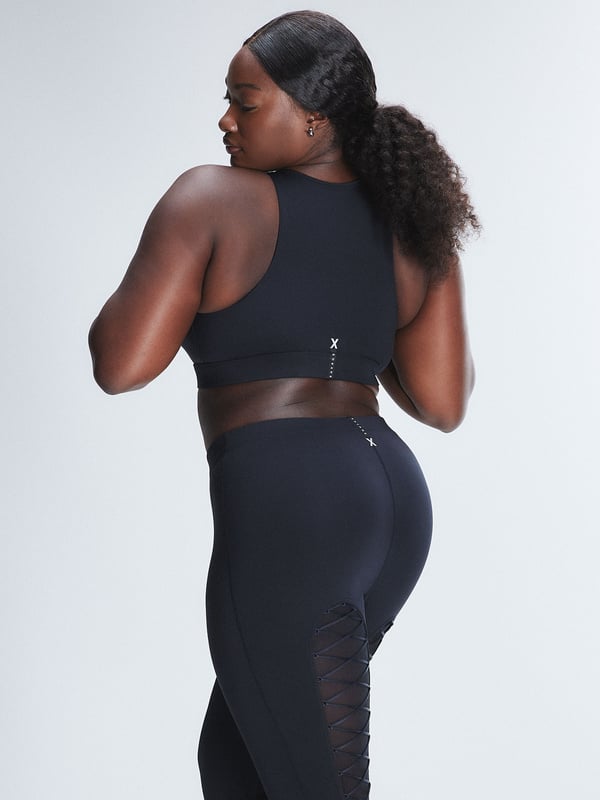 Lace Up Satin-Trim High-Waist Leggings