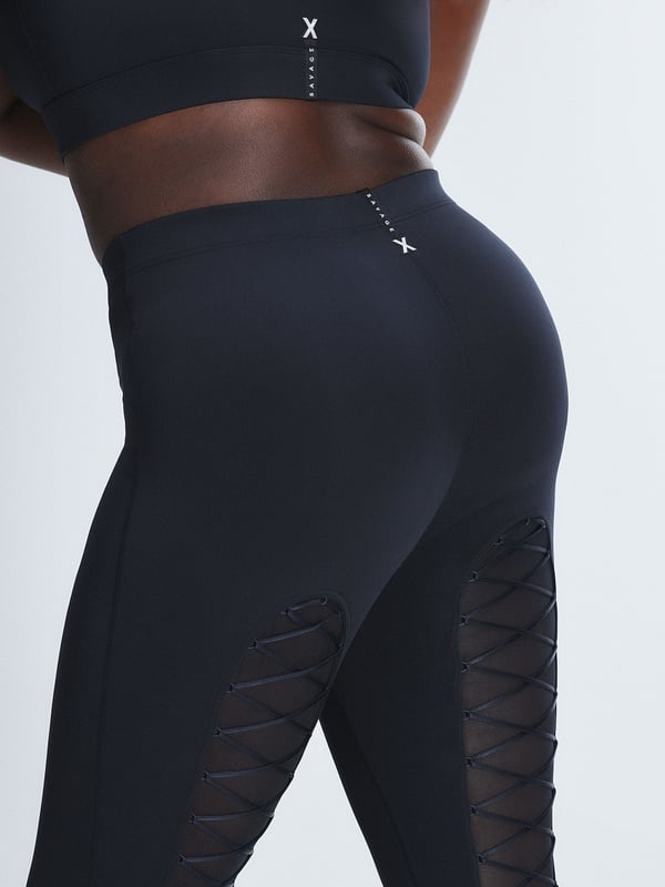 Lace Up Satin-Trim High-Waist Leggings
