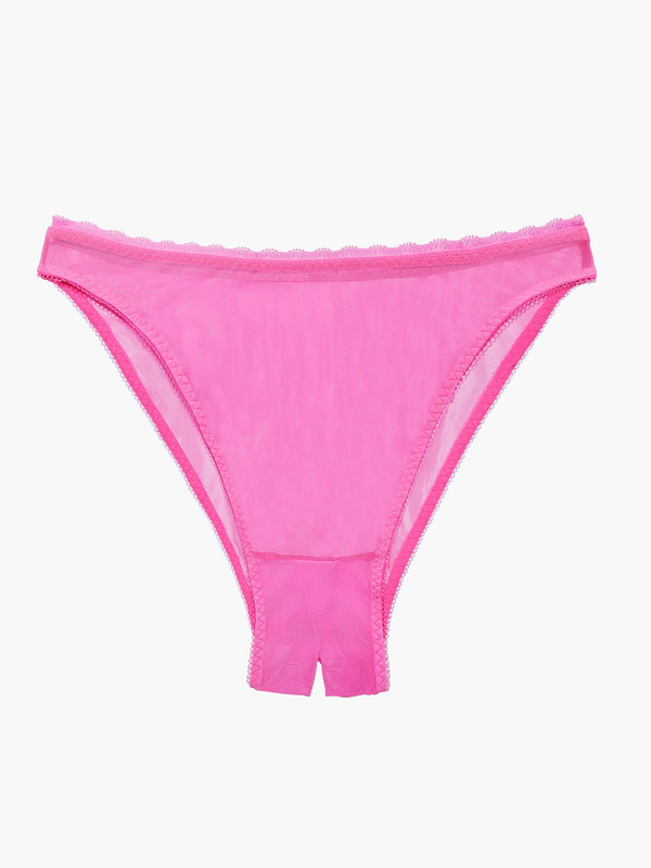 Mesh Crotchless High Leg Bikini In Pink Savage X Fenty