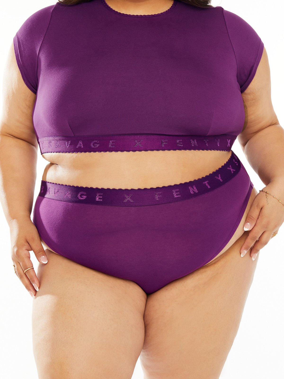 Savage X Cotton Jersey High Leg Bikini In Purple Savage X Fenty