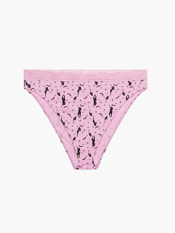 Cotton Essentials Lace Trim High Leg Bikini Panty In Pink Savage X Fenty