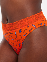 Cotton Essentials Lace Trim High Leg Bikini Panty In Multi Orange