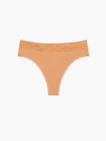 Cotton Essentials Lace Trim Mid Rise Thong In Nude Savage X Fenty Uk