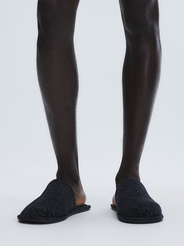 Men's Signature Script Velour Slippers