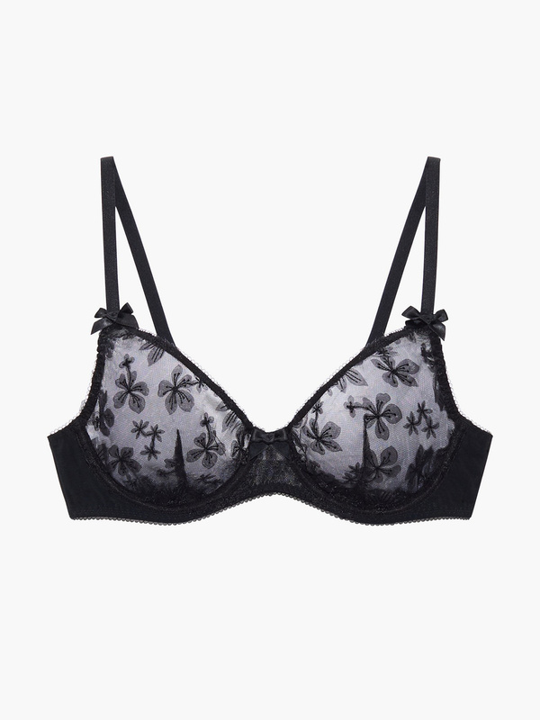Embroidered Floral Demi Cup Bra in Black | SAVAGE X FENTY