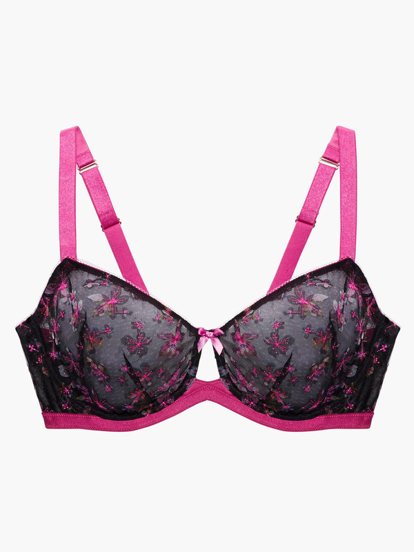 Embroidered Floral Unlined Bra in Black & Multi & Pink | SAVAGE X FENTY