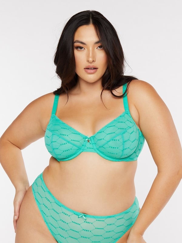 Flocked Logo Unlined Bra In Green Savage X Fenty