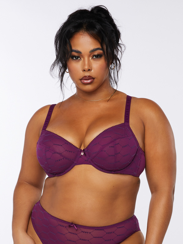 Flocked Logo Unlined Bra In Purple Savage X Fenty