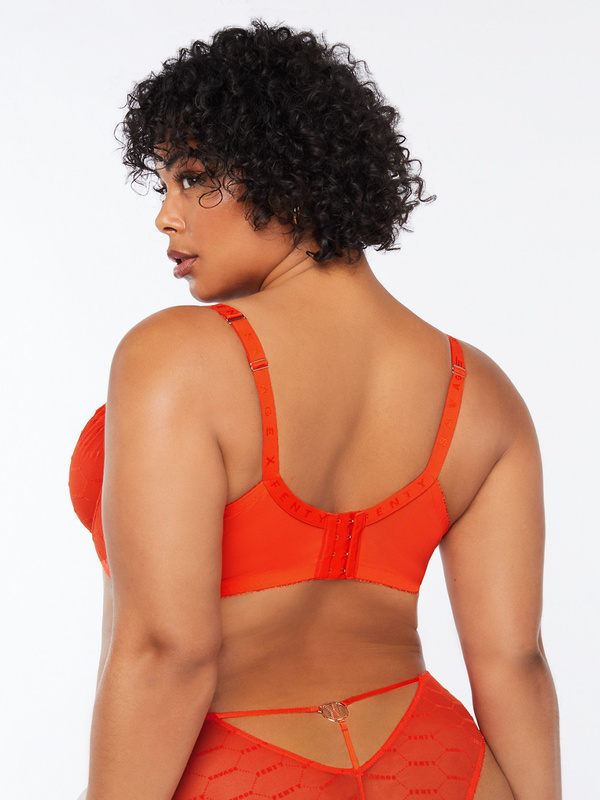 Flocked Logo Unlined Bra In Red Savage X Fenty