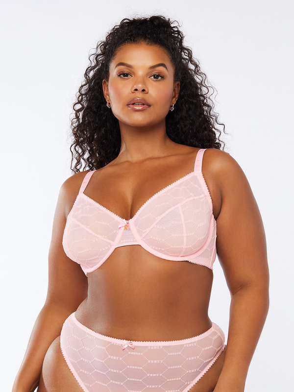 Flocked Logo Unlined Bra In Pink Savage X Fenty