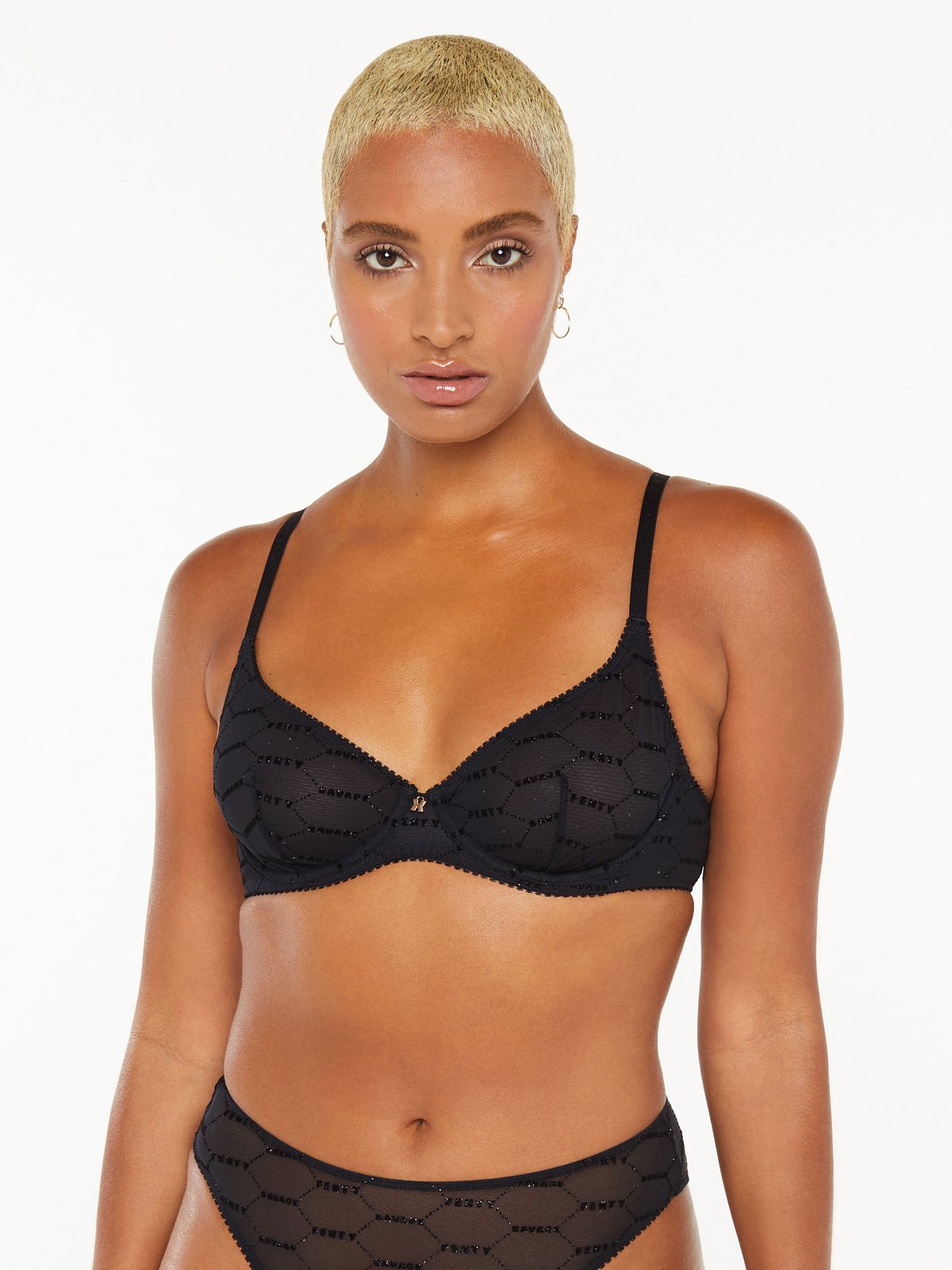 Savage X Fenty, Women's, Missy Flocked Logo Unlined Bra, Demi Cup