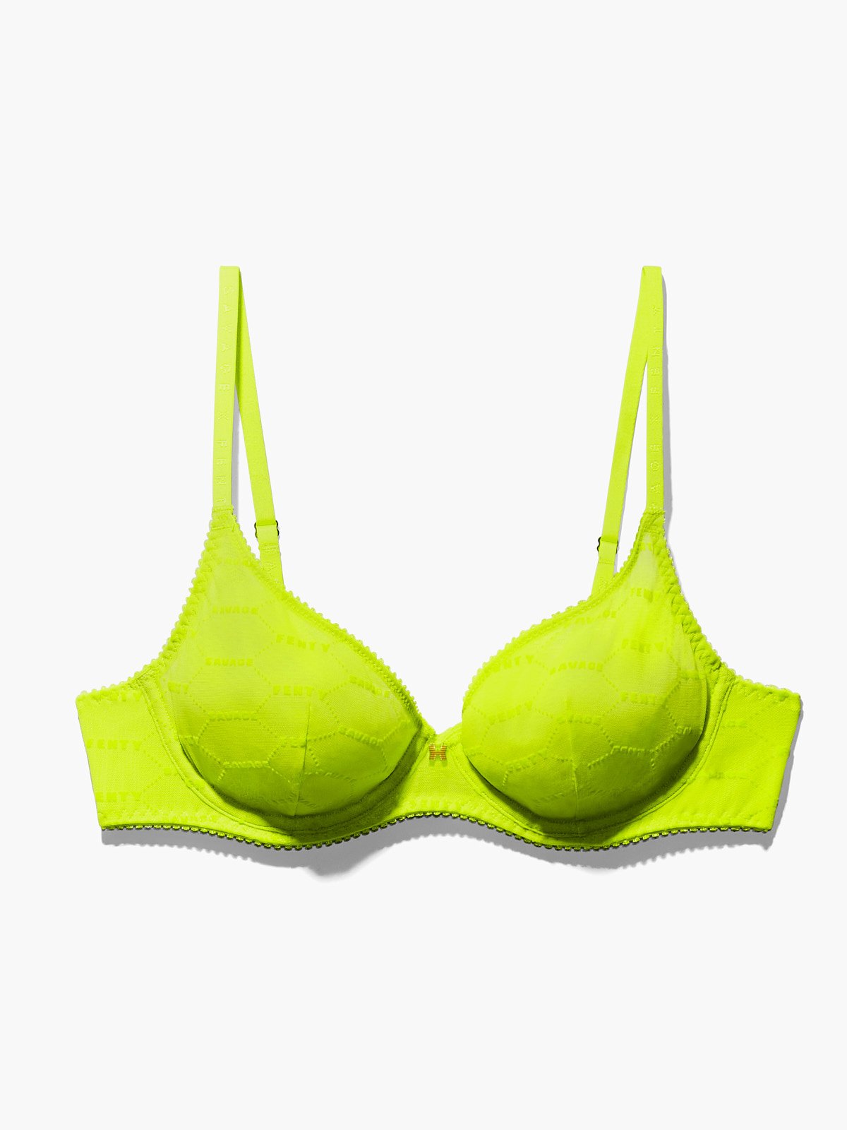 Savage X Fenty Womens Flocked Logo Unlined Demi Bra Acid Green Size 38DD