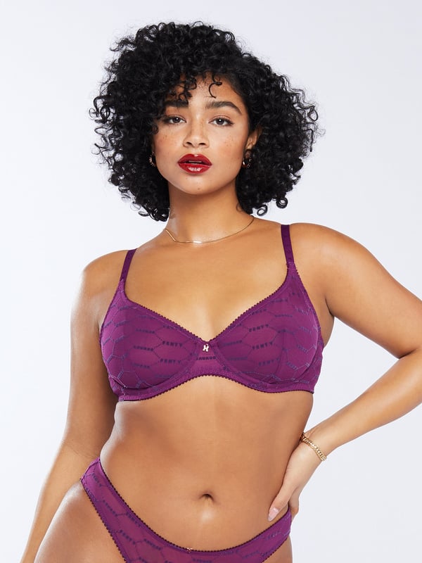 Flocked Logo Unlined Bra In Purple Savage X Fenty