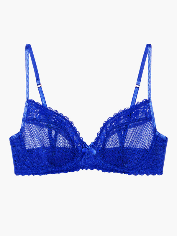 Buy AAVOW Lace Non-Padded Non-Wired Full Coverage Bra (B, 30) Blue at