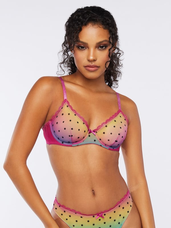 Metallic Stars Unlined Bra In Blue Multi Pink Yellow Savage X Fenty