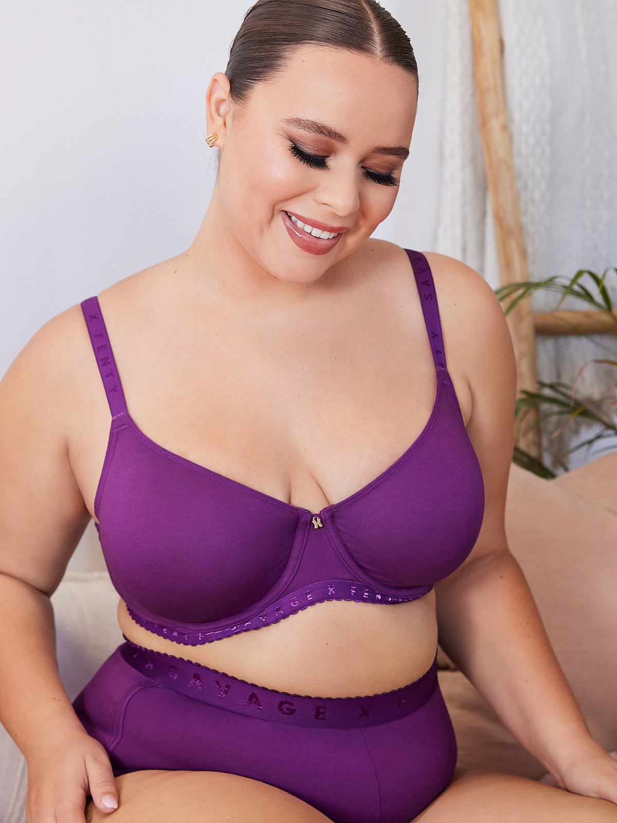 Uhndy Unlined Underwire Lace Bra and Panty Set Sexy Solid Bralette for  Women Purple 32B 