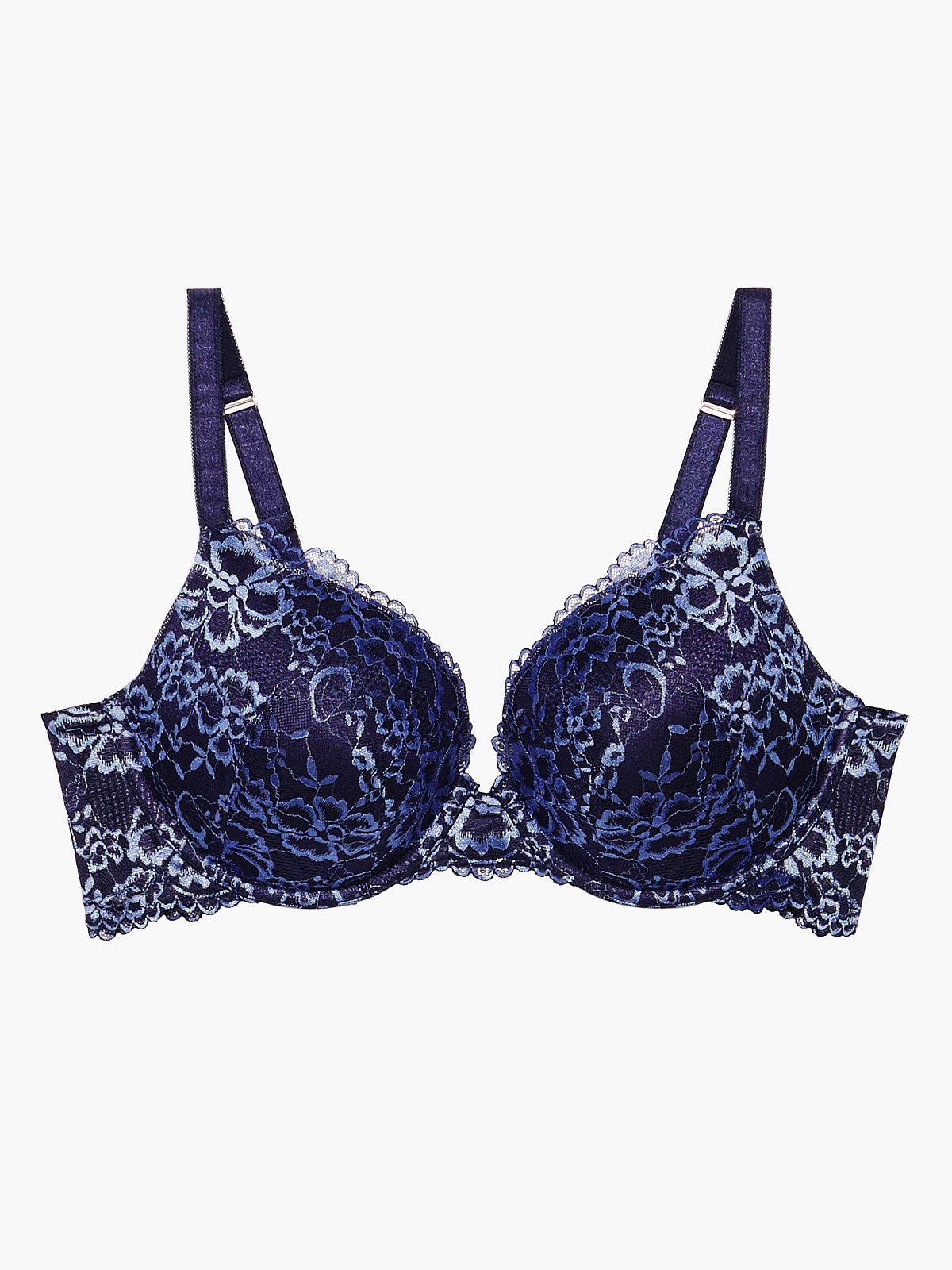 Floral Lace Plunge Push Up Bra in Blue & Multi
