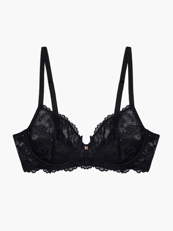 Floral Lace Unlined Bra with X Charm in Black | SAVAGE X FENTY