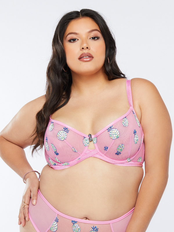 Tutti Fruity Embroidered Tulle Unlined Bra In Multi Pink Savage X Fenty