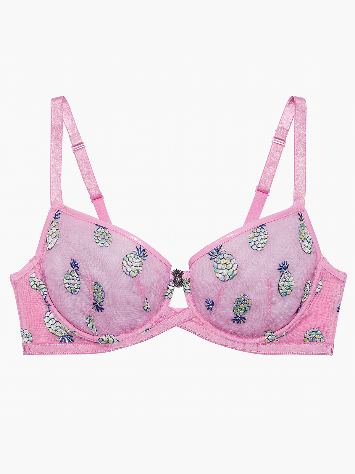 Tutti Fruity Embroidered Tulle Unlined Bra in Multi & Pink