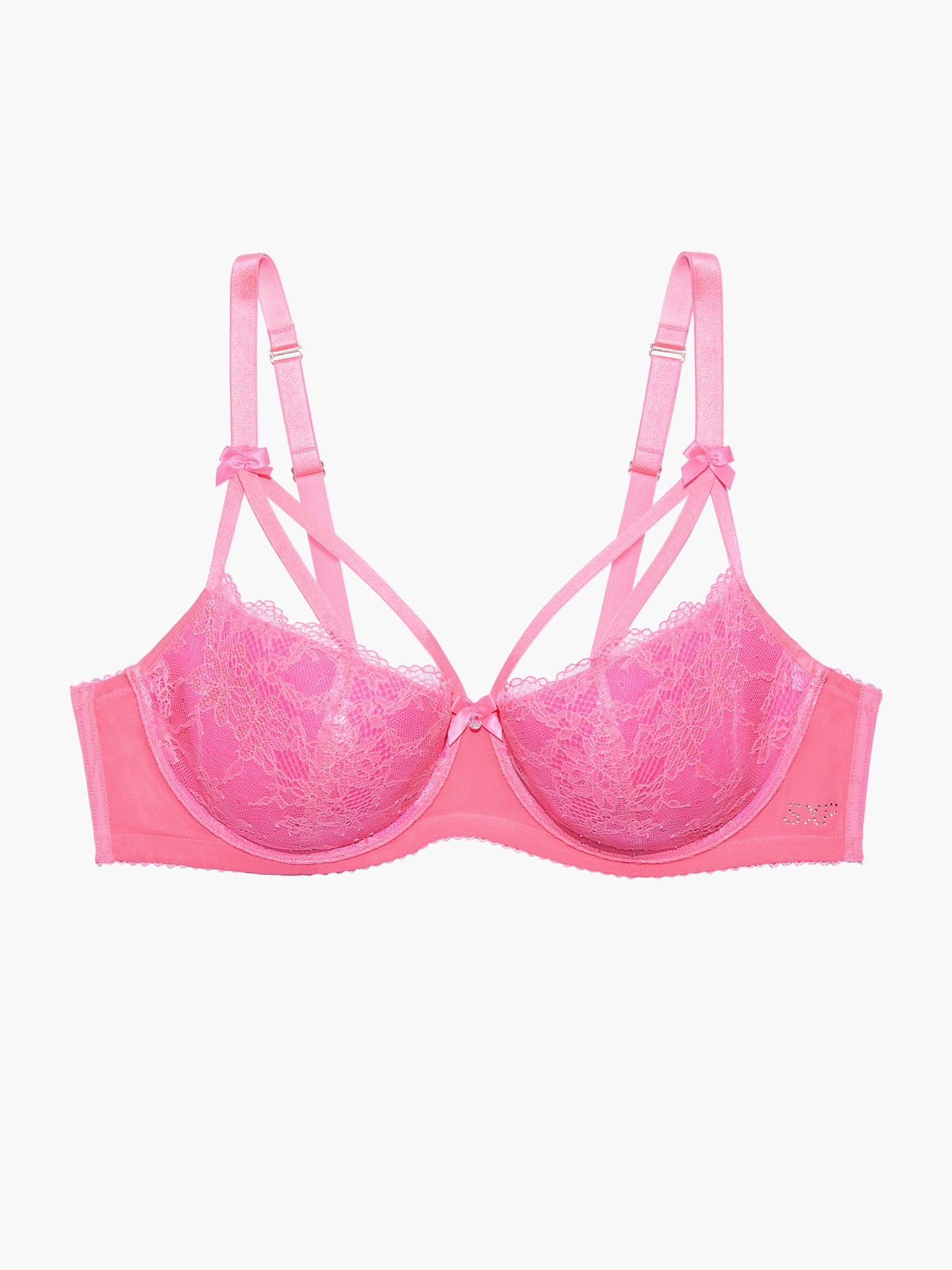 Victoria's Secret Padded Demi Bra Pink Lace Satin Rhinestone