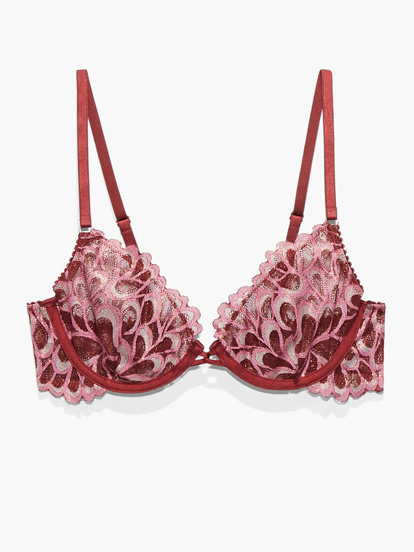 Savage Not Sorry Ultra Demi Unlined Lace Bra in Pink & Red | SAVAGE X FENTY