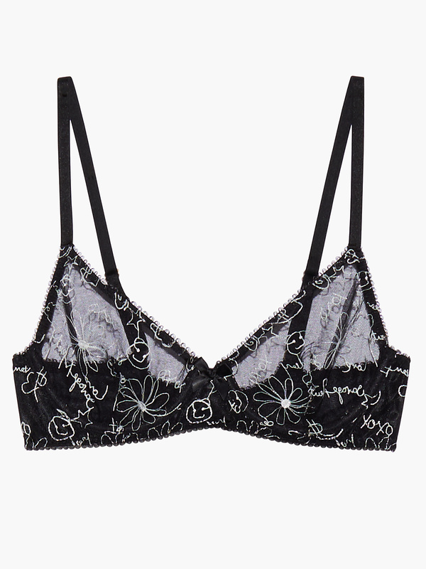 Dear Diary Embroidered Unlined Bra in Black | SAVAGE X FENTY