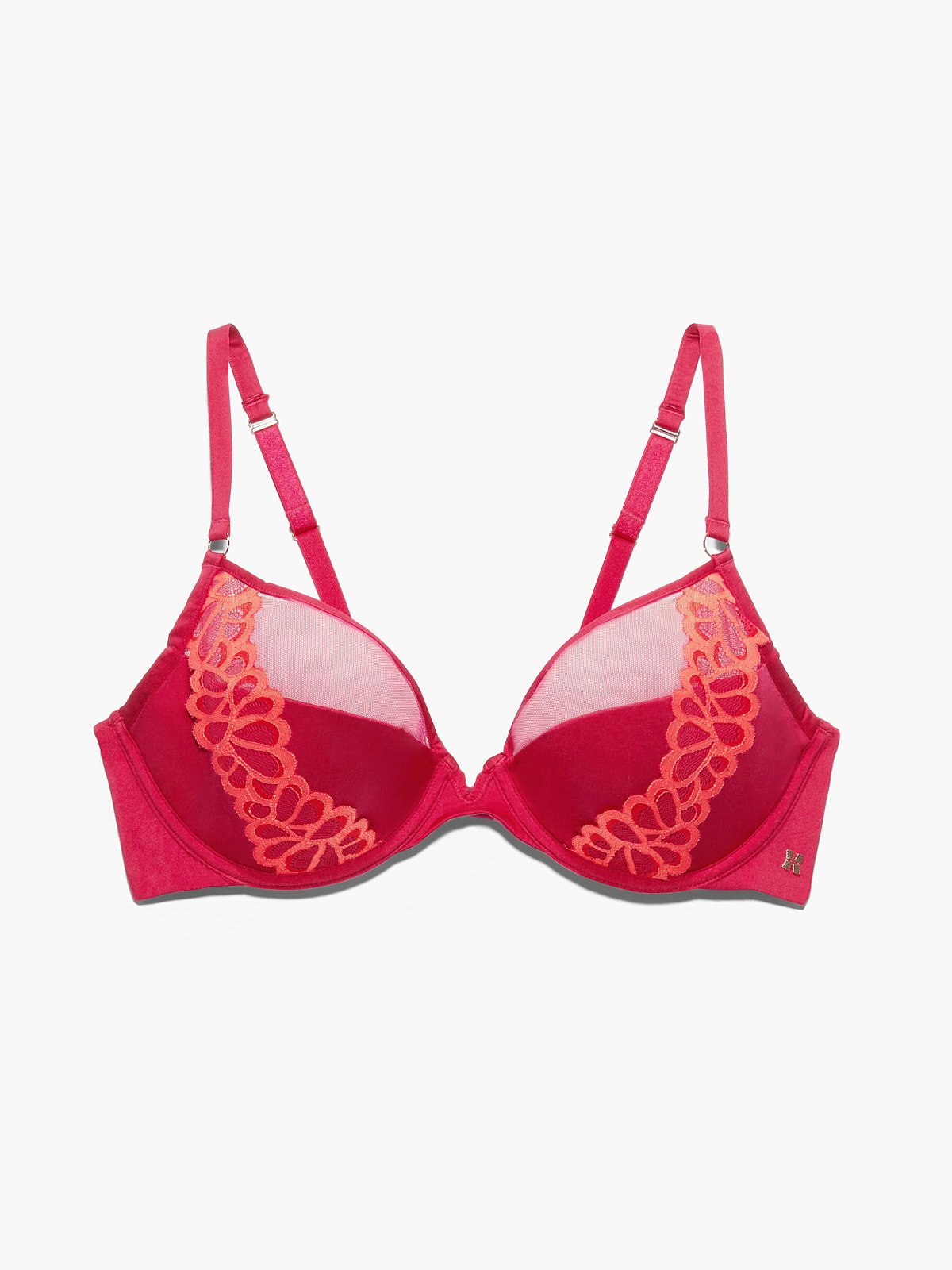 Savage Not Sorry Half Cup Bra with Lace in Pink & Red