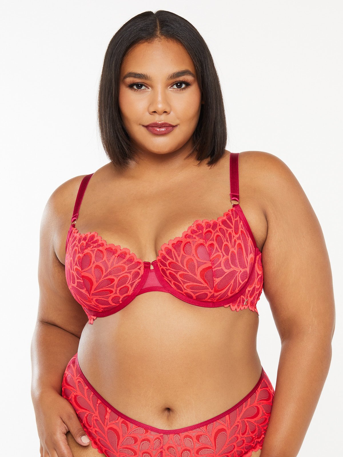 Savage Not Sorry Half Cup Bra with Lace in Pink & Red