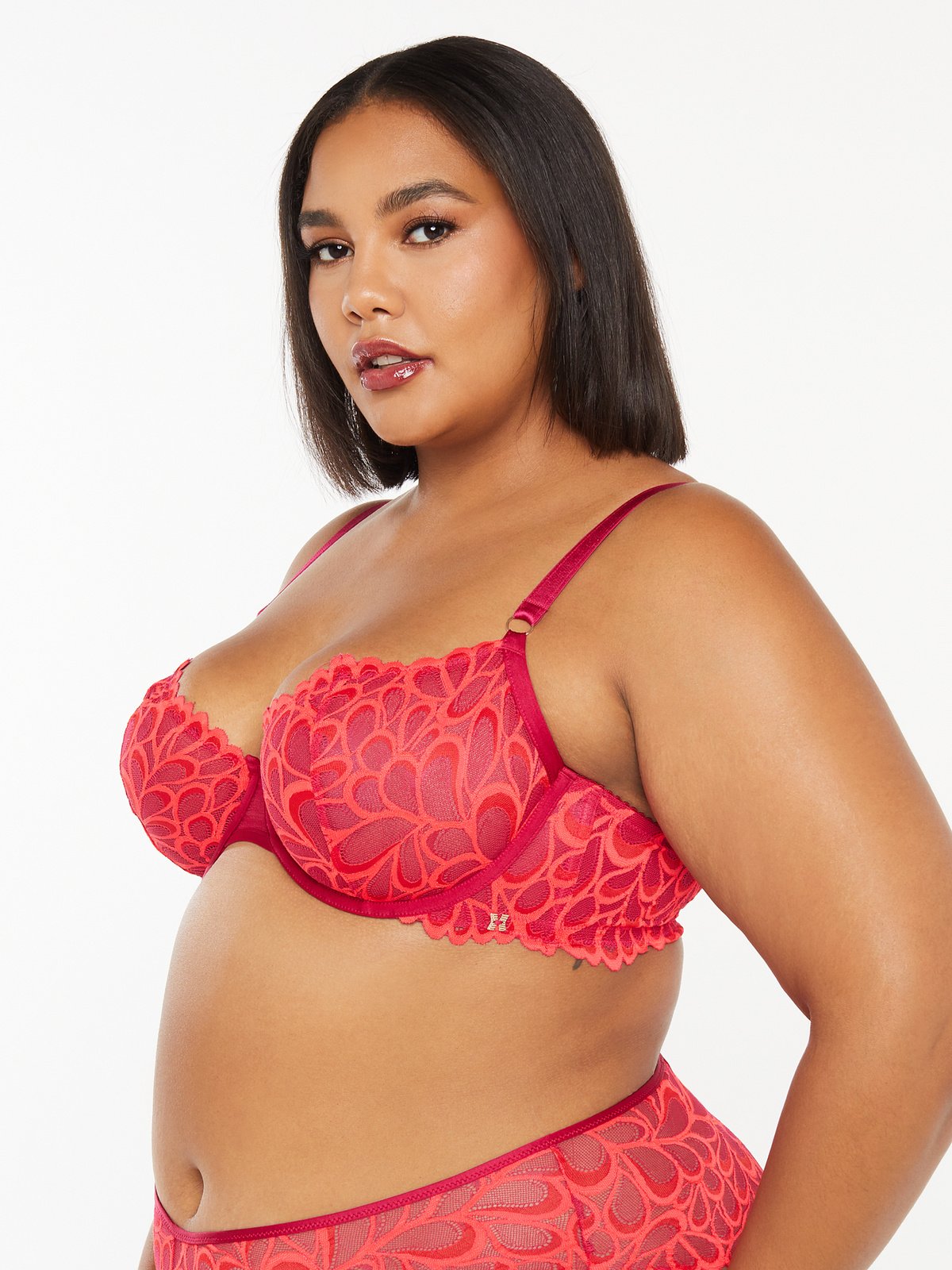Savage Not Sorry Unlined Lace Balconette Bra in Pink & Red