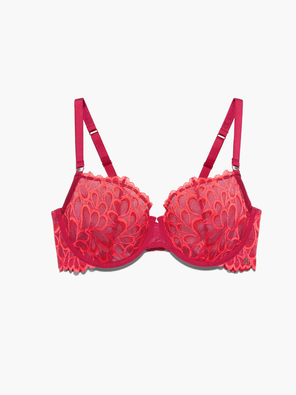 Savage Not Sorry Unlined Lace Balconette Bra in Pink & Red | SAVAGE X FENTY