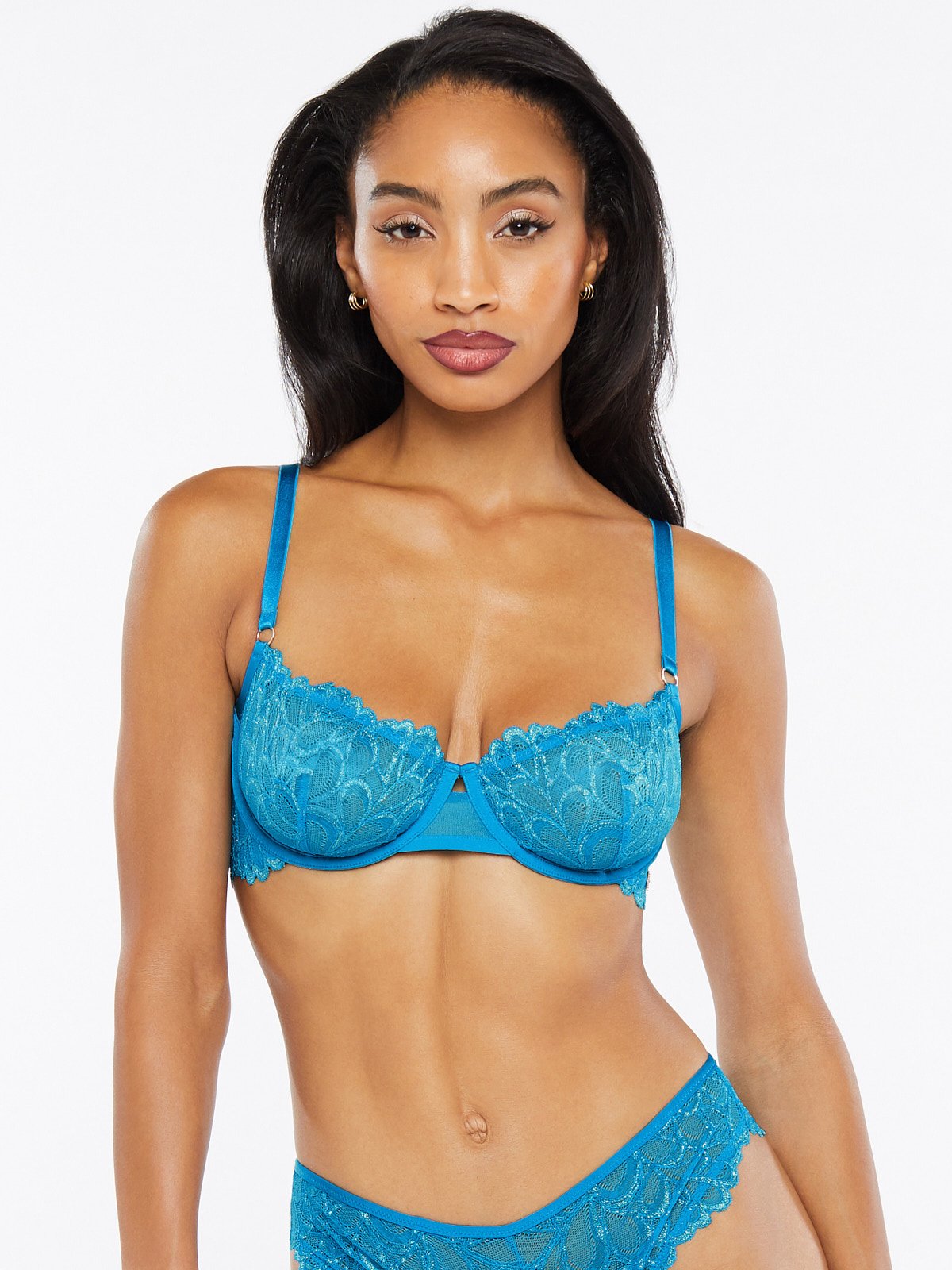 Savage Not Sorry Half Cup Bra with Lace in Blue