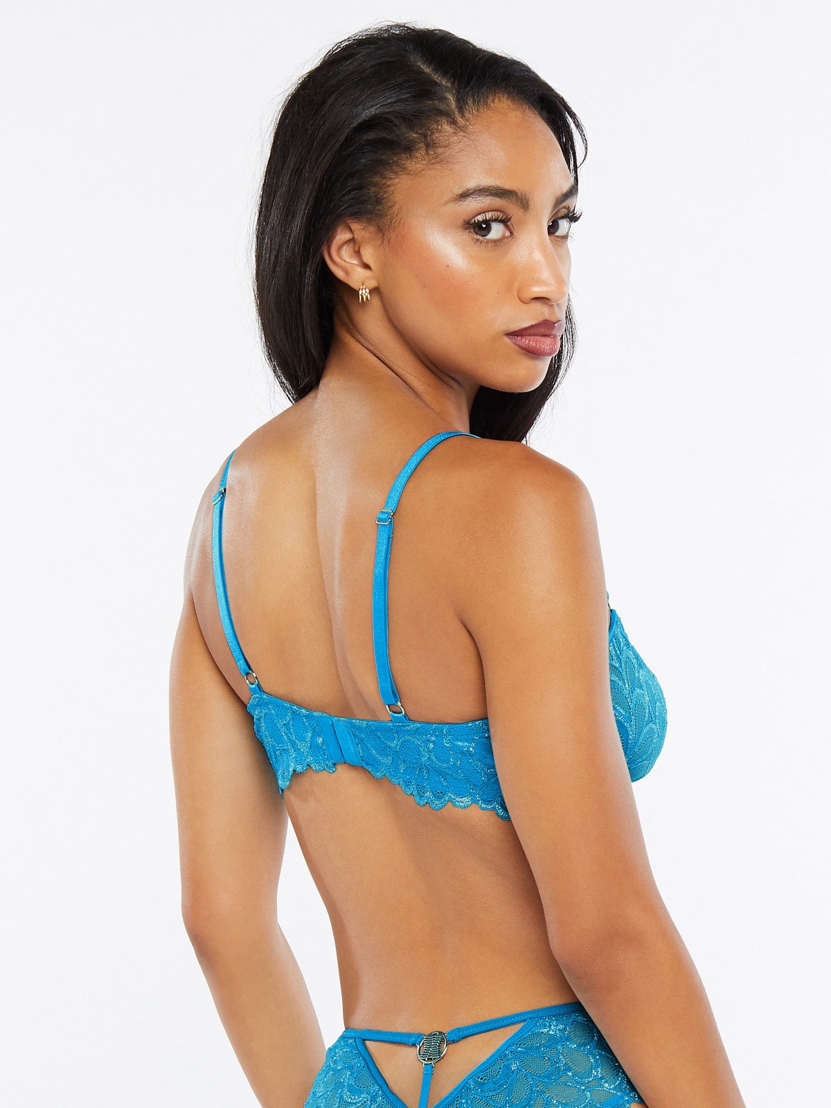 MELENECA Balconette Underwire Sexy Lace Bra for Women Blue 42D 