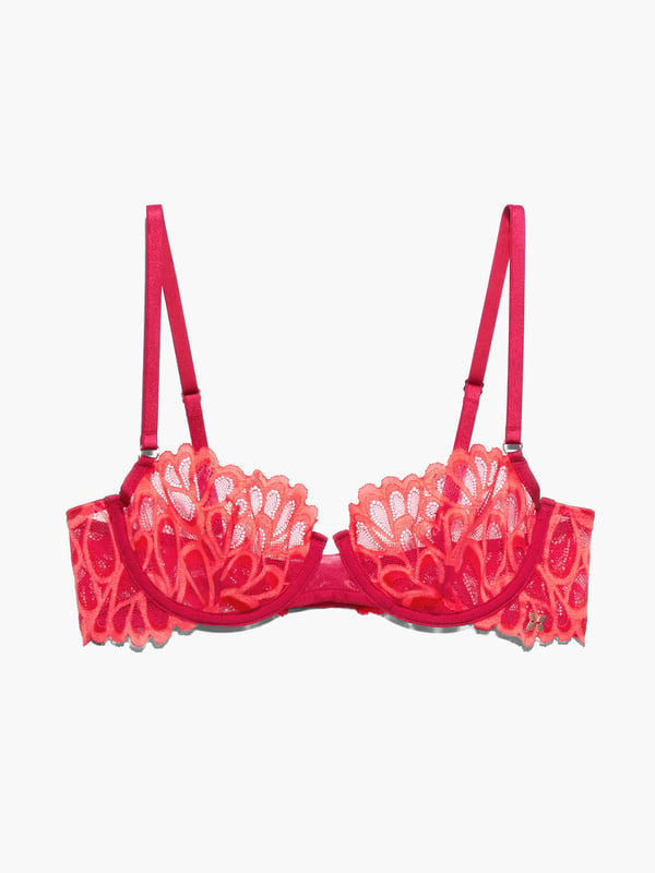 Savage Not Sorry Unlined Lace Balconette Bra in Pink & Red | SAVAGE X FENTY France