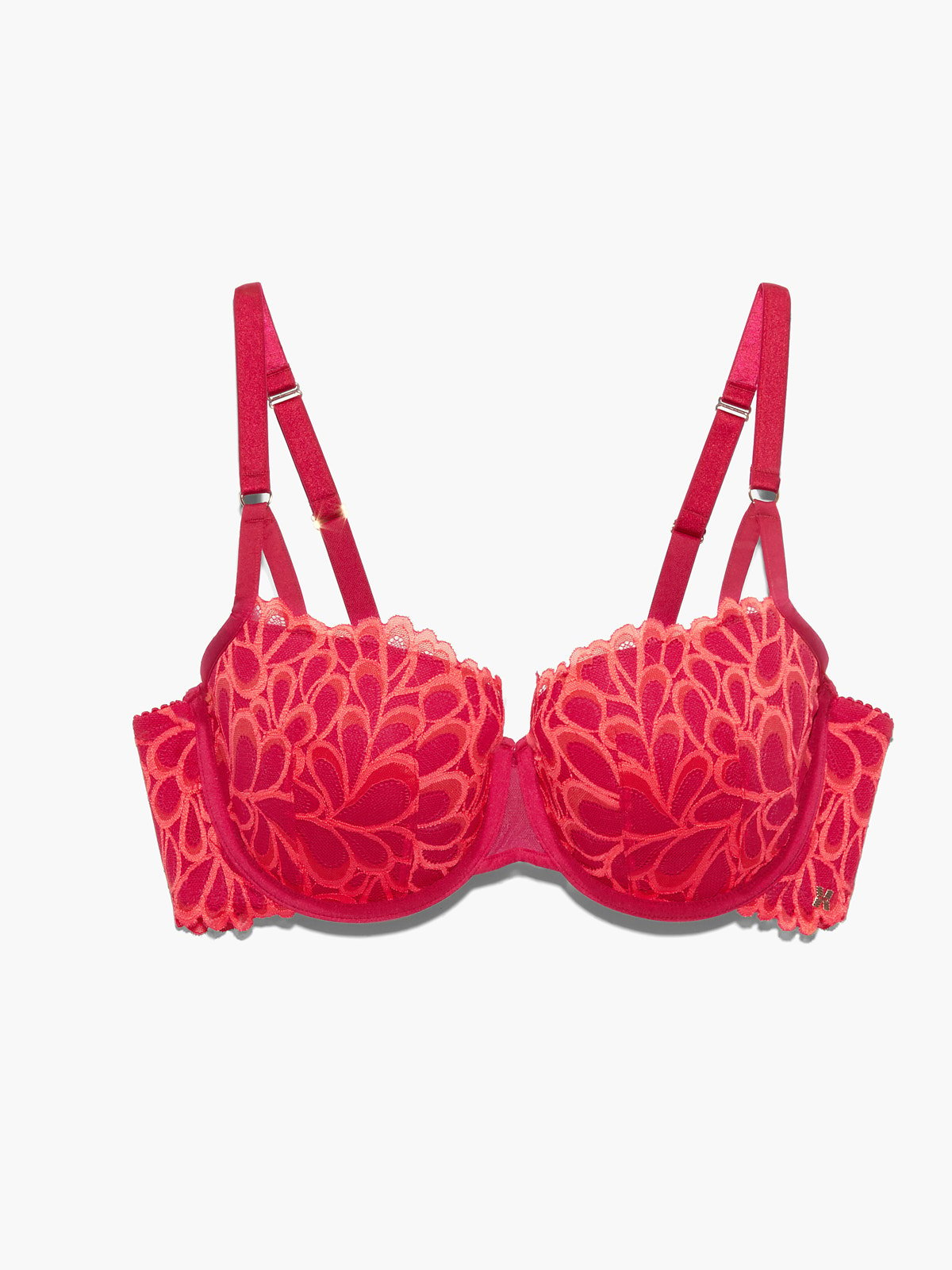 Savage Not Sorry Lightly Lined Lace Balconette Bra in Pink & Red