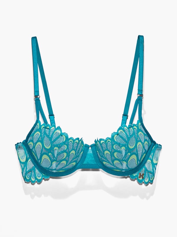 Savage Not Sorry Lightly Lined Lace Balconette Bra in Blue & Green & Multi | SAVAGE X FENTY France