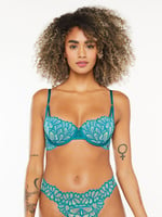 Savage Not Sorry Lightly Lined Lace Balconette Bra in Blue & Green & Multi
