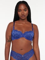 Savage Not Sorry Lightly Lined Lace Balconette Bra in Blue