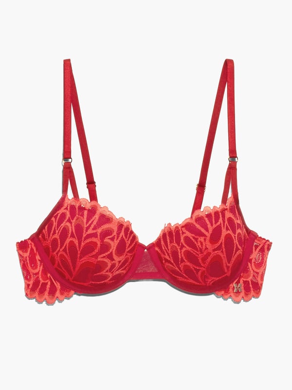 Savage Not Sorry Lightly Lined Lace Balconette Bra in Pink & Red