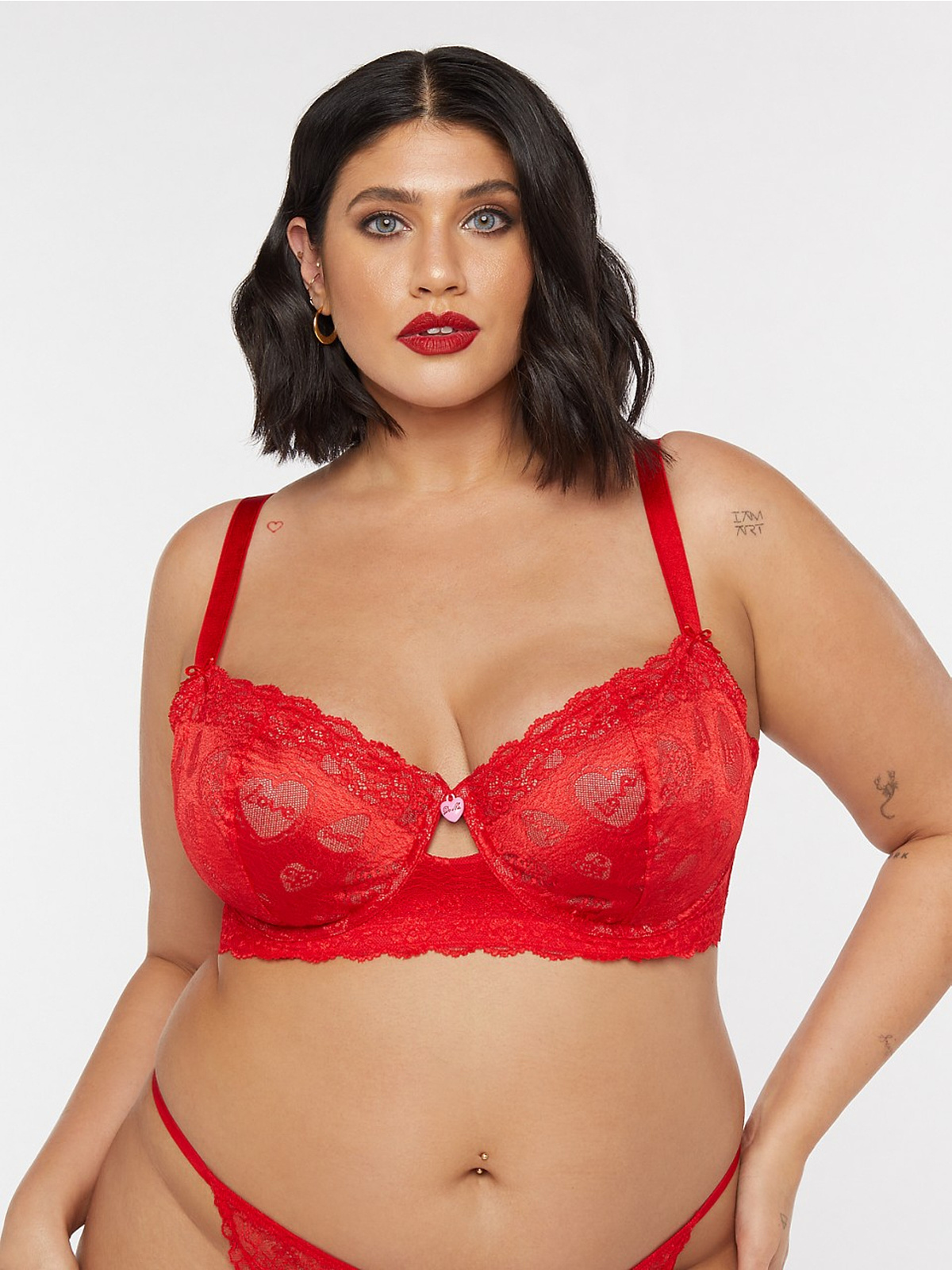 Candy Hearts Unlined Lace Balconette Bra in Red
