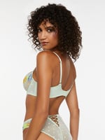 Free Spirit Floral Embroidered Unlined Balconette Bra in Green & Multi