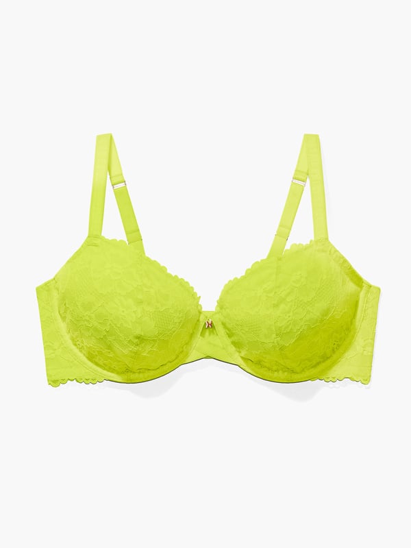 Savage X Fenty, Women's, Floral Lace Unlined Bra, Sheer lace Cups, Lace,  Underwire, Acid Lime, 34D