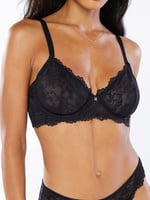 Black Color Floral Lace Back Padded Bra - Zakarto