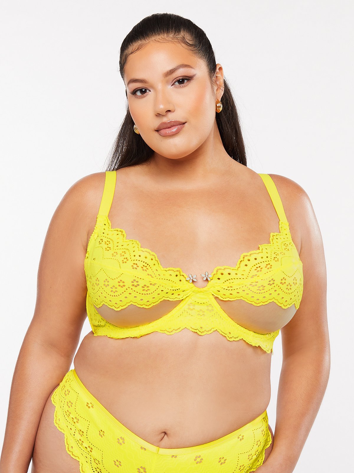 Bombshell Broderie Unlined Lace Balconette Bra In Yellow Savage X Fenty Germany 