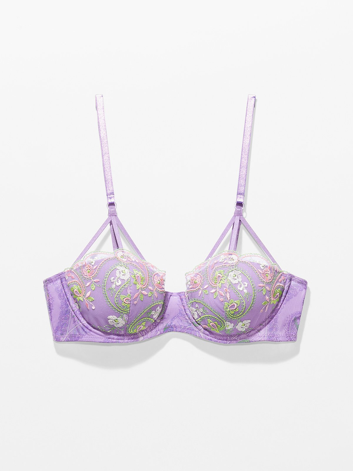 Bohemian Paisley Embroidered Caged Bra in Purple