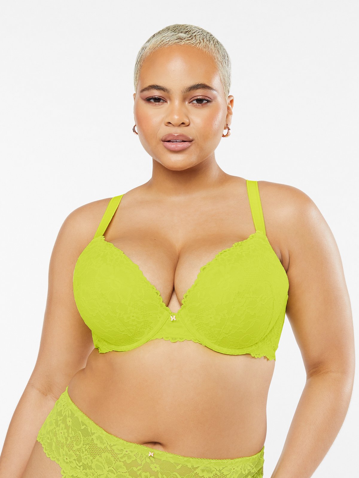 Floral push-up bra with lace Woman, Green