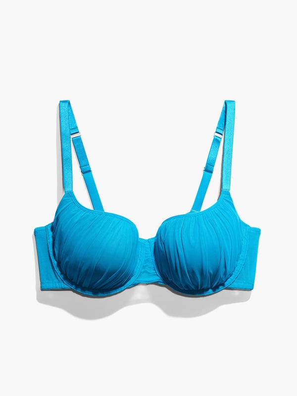 Gathered Mesh Balconette Bra in Blue